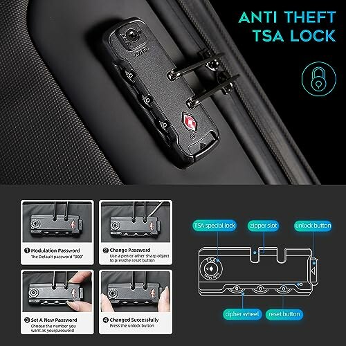 Image showing an anti-theft TSA lock with instructions for use.