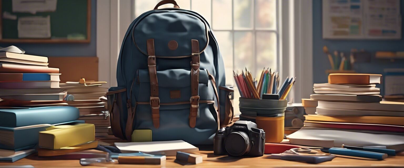 Backpack among school supplies